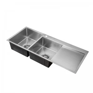 Design moderno tigela dupla de aço inoxidável com torneira buraco e drainboard pia de cozinha